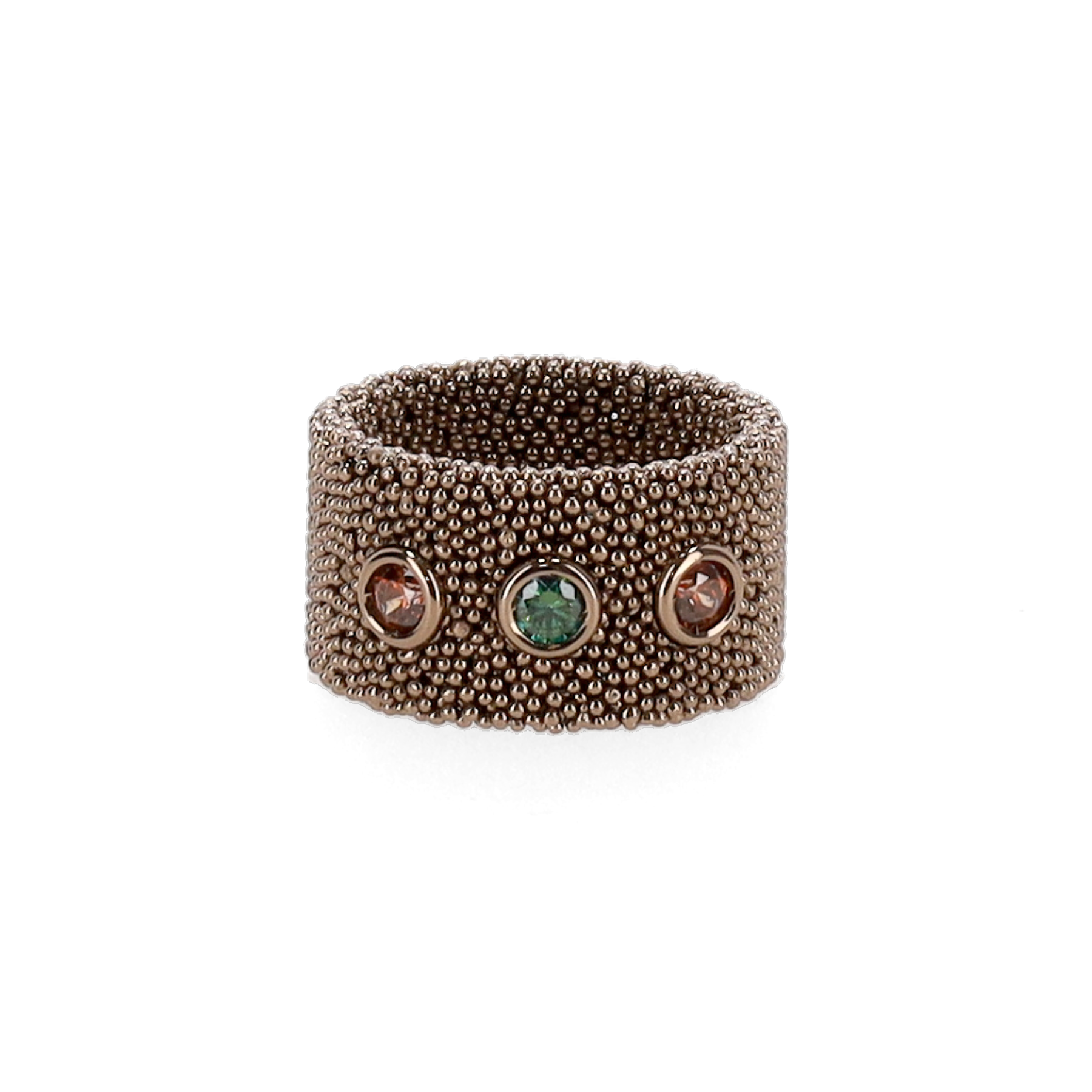 Anello Foliage 8911 Gioielli in rutenio marrone con tre zirconi Green e Caramel.